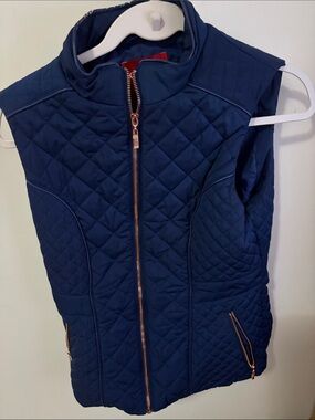 Guess Navy Quilted Vest with Rose Gold Zipper